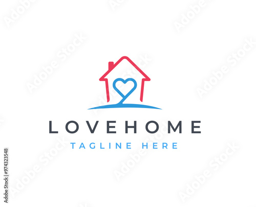 Home love house heart logo design concept. Charity or care logo symbol icon template