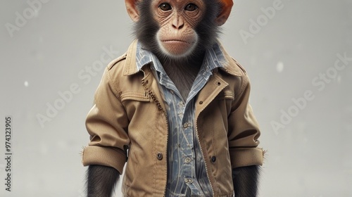 Monkey wearing fashionable clothes isolated on a white background