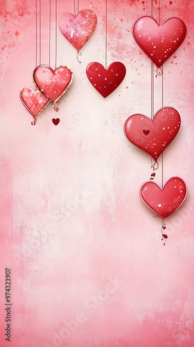 Pink valentines red hearts romantic watercolor abstract soft background border love festive art banner minimal invitation holiday blank emotion dreamy texture scrapbook delicate celebration copy space