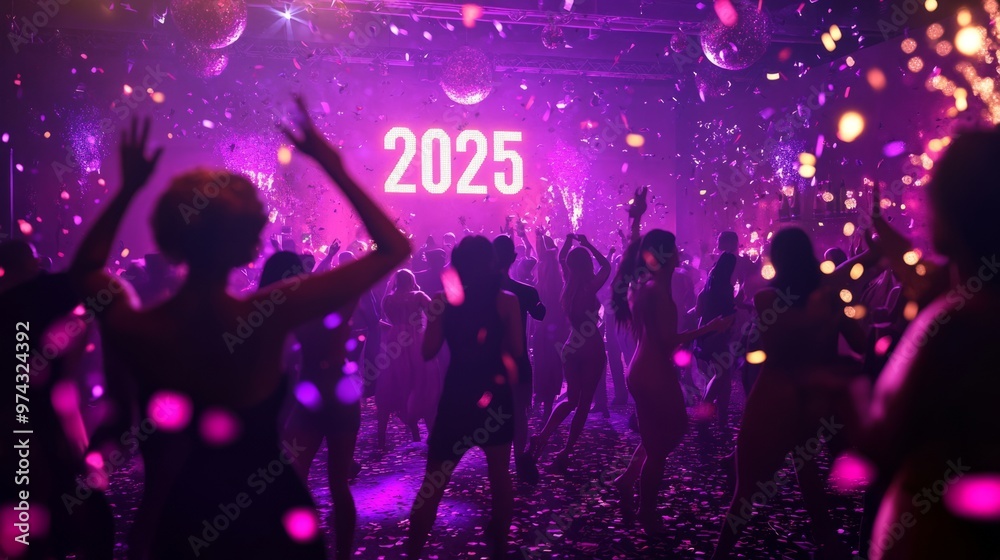 3D New Year's Eve Party Scene: 2025 Countdown with Confetti and Dancing 3D New Year's Eve Party Scene: 2025 Countdown with Confetti and Dancing