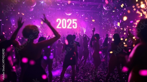 3D New Year's Eve Party Scene: 2025 Countdown with Confetti and Dancing