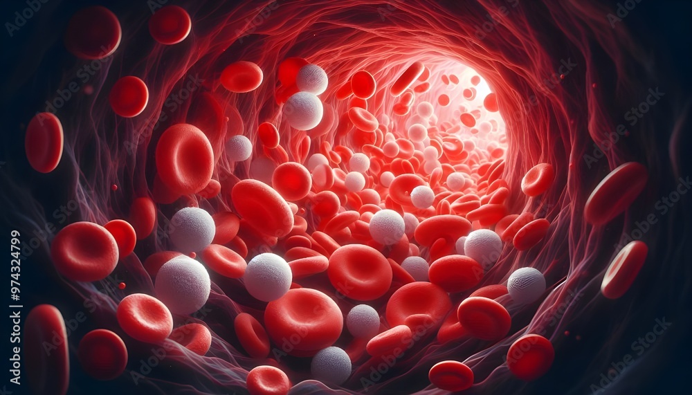 Red and white blood cells in the blood vessel, 3d rendering Stock ...
