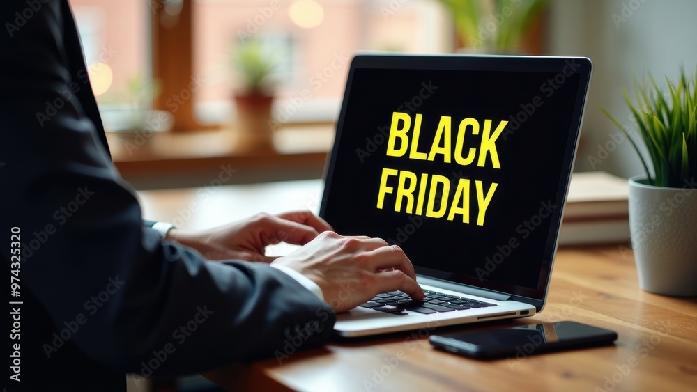 Laptop Screen Displaying the Bold Text Black Friday Laptop Screen Displaying the Bold Text Black Friday