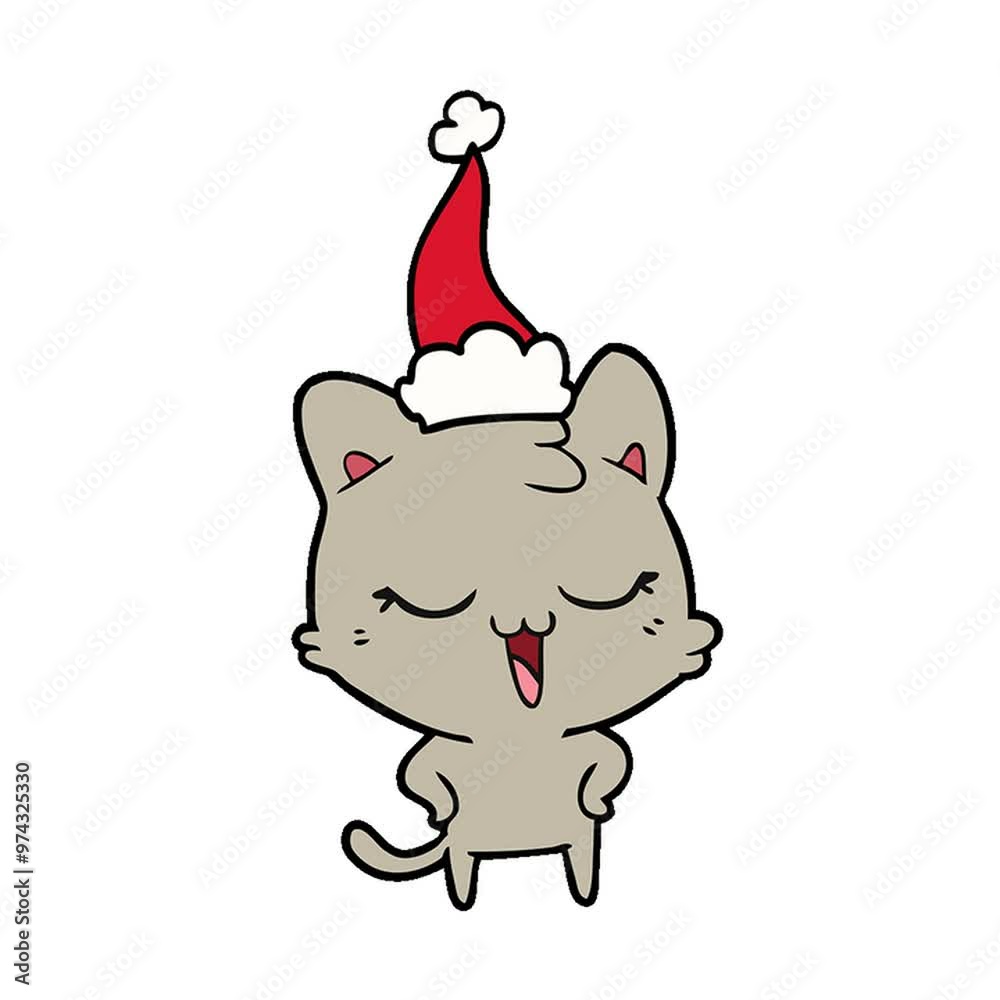 happy hand drawn line drawing of a cat wearing santa hat happy hand drawn line drawing of a cat wearing santa hat