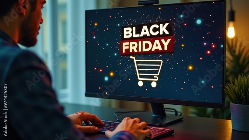 Individual Searching for Black Friday Text on a Computer Screen