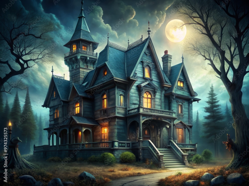 Gothic and mysterious haunted house background with grand architecture Gothic and mysterious haunted house background with grand architecture
