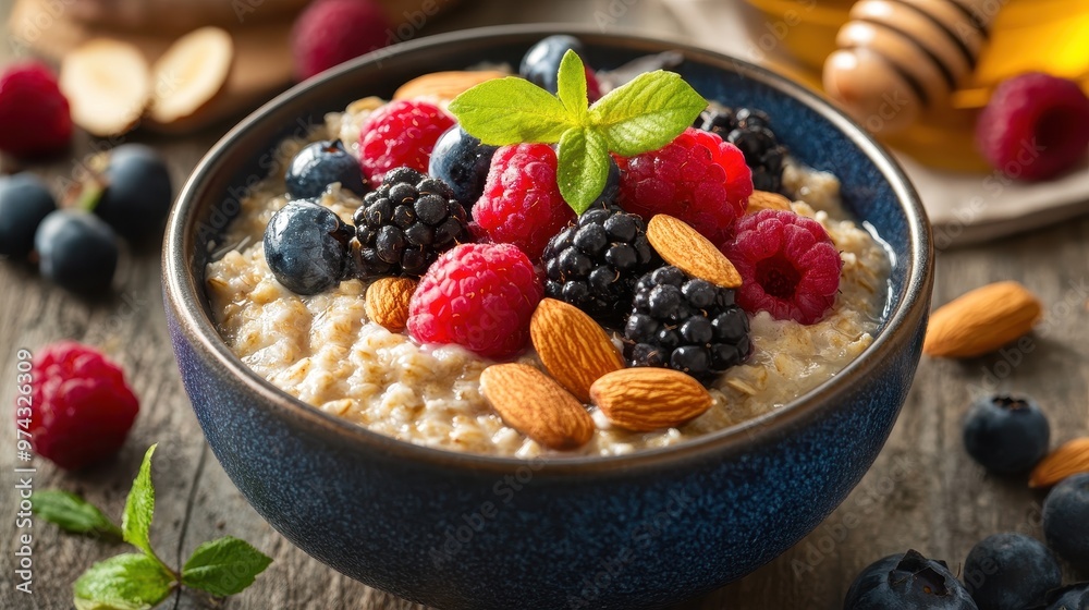 Delectable Oatmeal Breakfast with Fresh Berries and Nuts