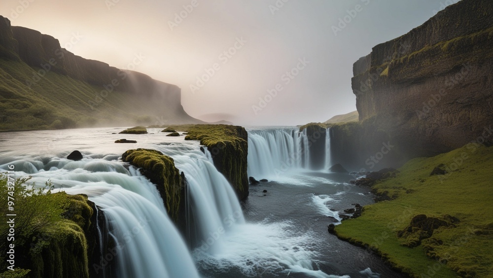 A serene and majestic waterfall in Iceland, photographed in its natural glory, generative ai A serene and majestic waterfall in Iceland, photographed in its natural glory, generative ai
