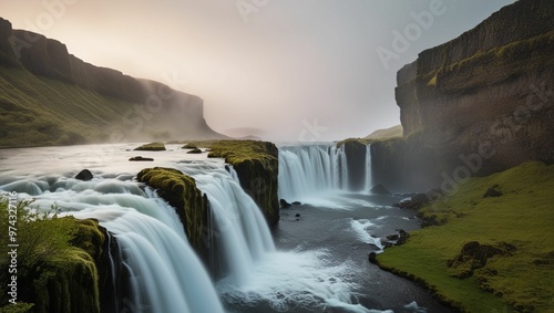 A serene and majestic waterfall in Iceland, photographed in its natural glory, generative ai