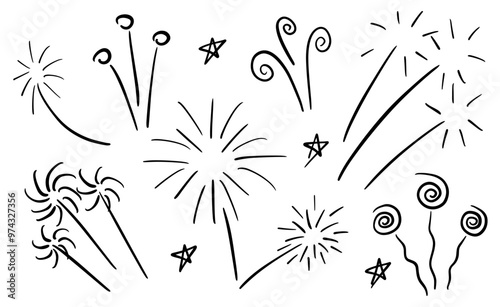 Abstract Fireworks and Stars Doodle Illustration