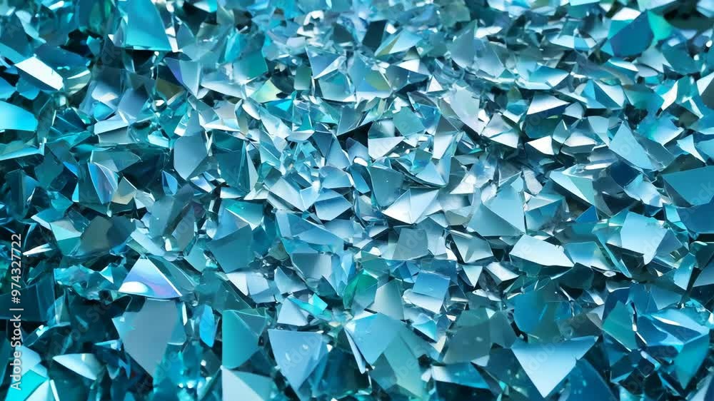 Top view of large, irregularly shaped glass shards scattered in a flat lay with a rotating camera movement

.