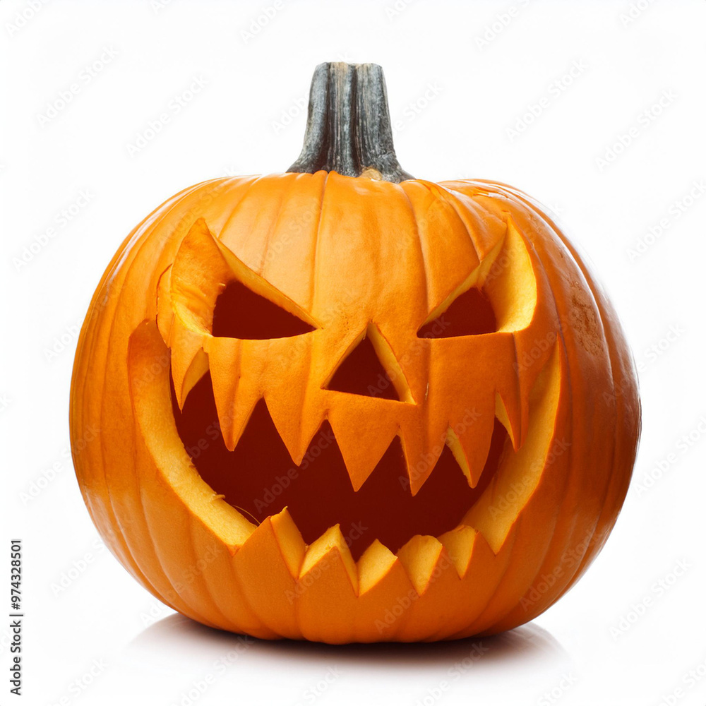 Jack o Lantern Halloween pumpkin grinning in the most evil fashion, isolated on white Jack o Lantern Halloween pumpkin grinning in the most evil fashion, isolated on white