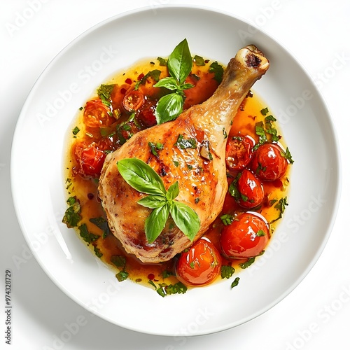 Braised Chicken Leg Provencale with Tomato and Paprika Sugo on Minimalist Platter photo