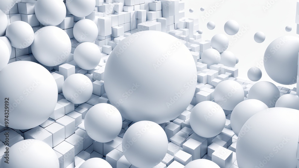 A 3D composition of white spheres and cubes, creating a modern, abstract visual effect. A 3D composition of white spheres and cubes, creating a modern, abstract visual effect.