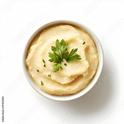 Elegantly Plated Parsnip Puree Dish on Minimalist White Background