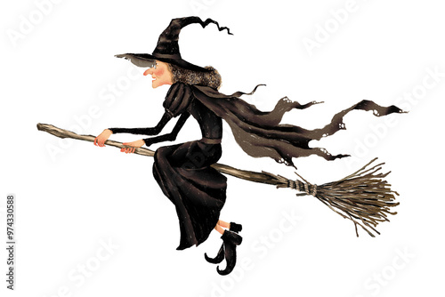 Witch flying on broom halloween  photo