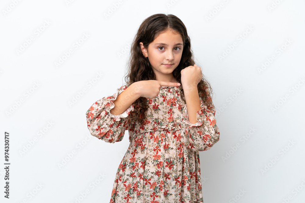 Little caucasian girl isolated on white background making the gesture of being late Little caucasian girl isolated on white background making the gesture of being late