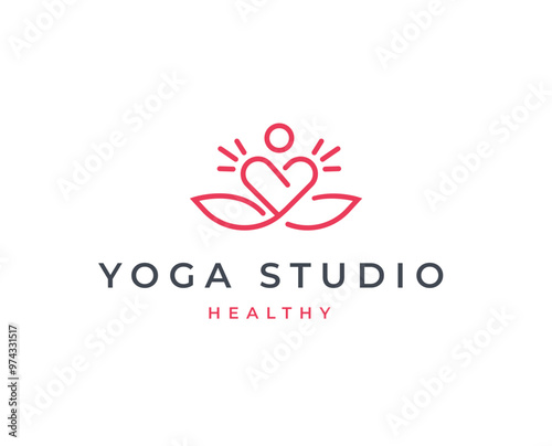 Yoga studio wellness logo with clean and elegant lines style design vector illustration