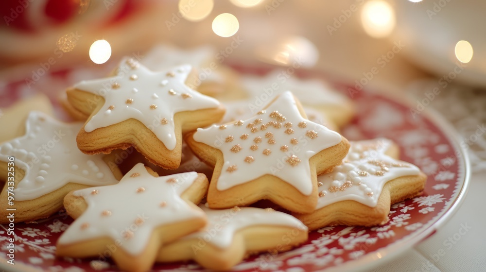Festive Christmas Cookies: Star & Tree Designs in 3D Close-up Festive Christmas Cookies: Star & Tree Designs in 3D Close-up