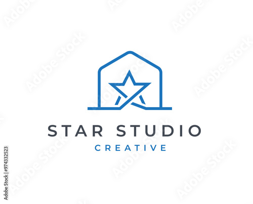 Home logo featuring a star symbol with clean and simple lines style design vector illustration