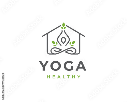 Yoga studio wellness home logo with clean and elegant lines style design vector illustration