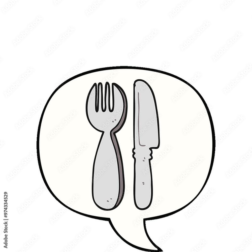 cartoon knife and fork with speech bubble cartoon knife and fork with speech bubble
