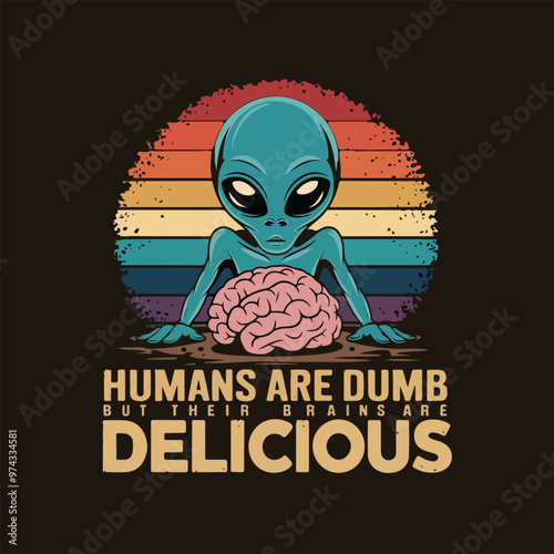 Vector t-shirt design Vintage retro sunset. an alien with a hungry look