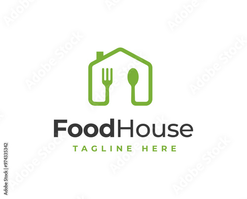 Home restaurant food logo design with fork and spoon element illustration