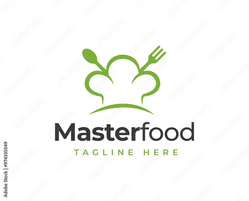 Chef hat logo design with fork and spoon element illustration Chef hat logo design with fork and spoon element illustration