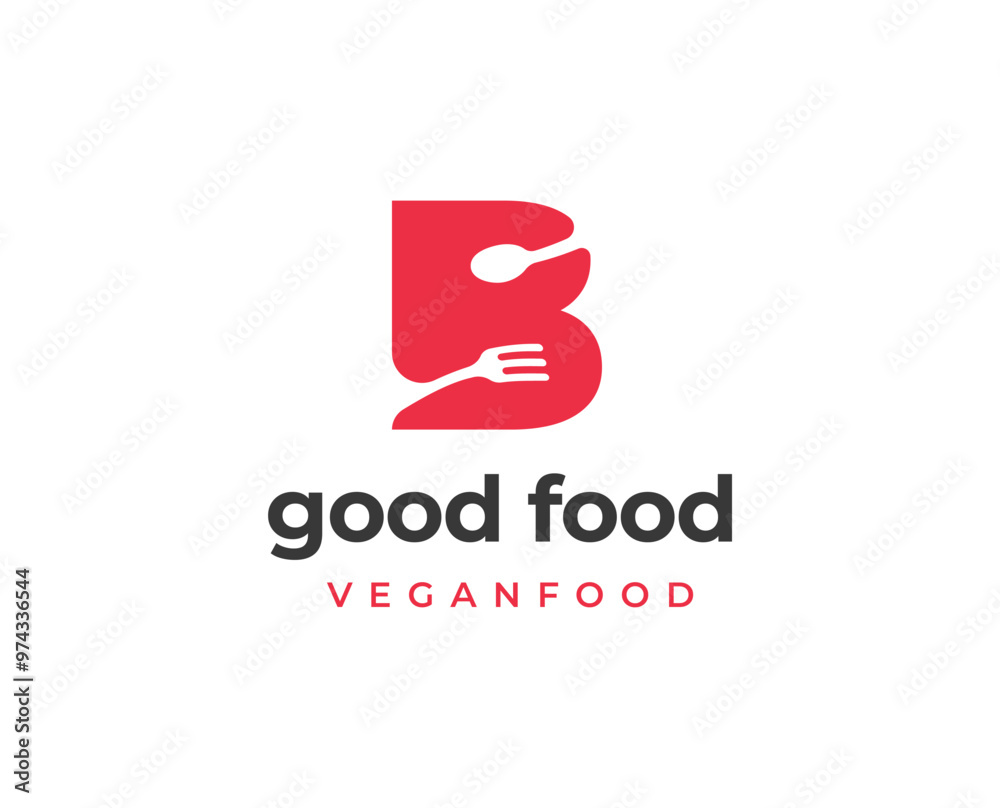 Letter B restaurant logo design with fork and spoon element vector illustration
