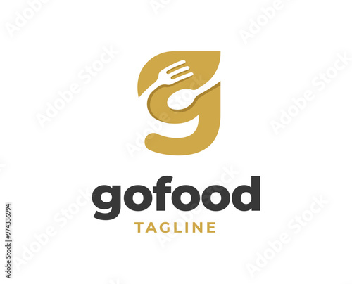 Letter G restaurant logo design with fork and spoon element vector illustration