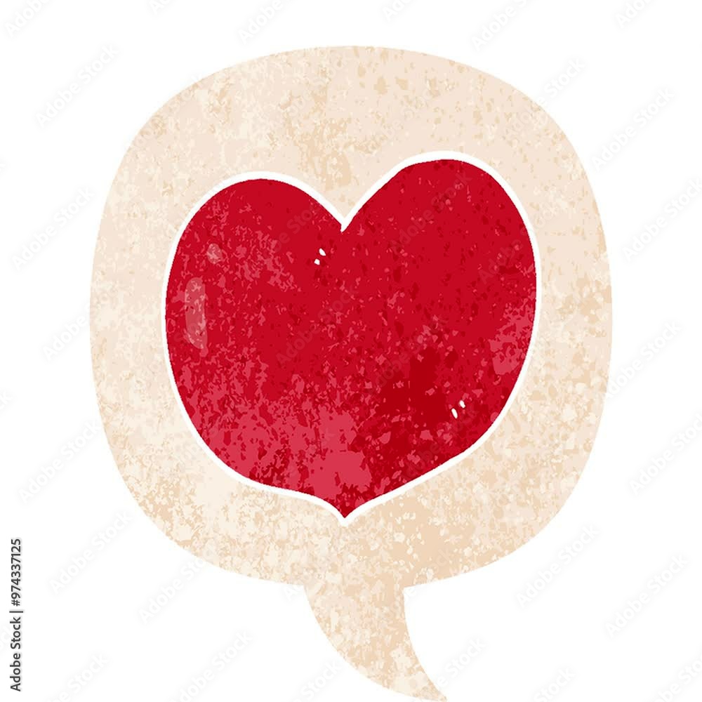 cartoon love heart with speech bubble in grunge distressed retro textured style cartoon love heart with speech bubble in grunge distressed retro textured style