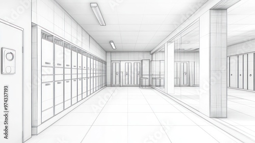 Hallway with Lockers Design Sketch