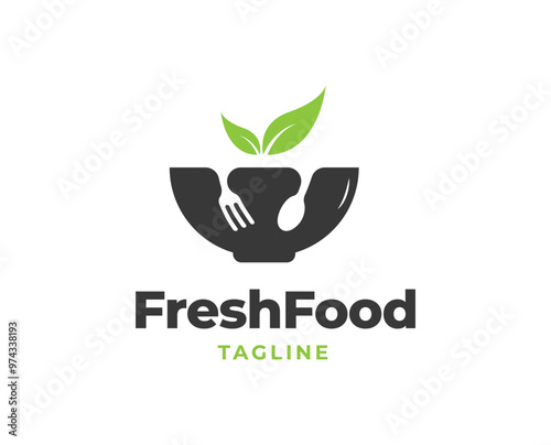 Restaurant food logo design with bowl fork and spoon element illustration