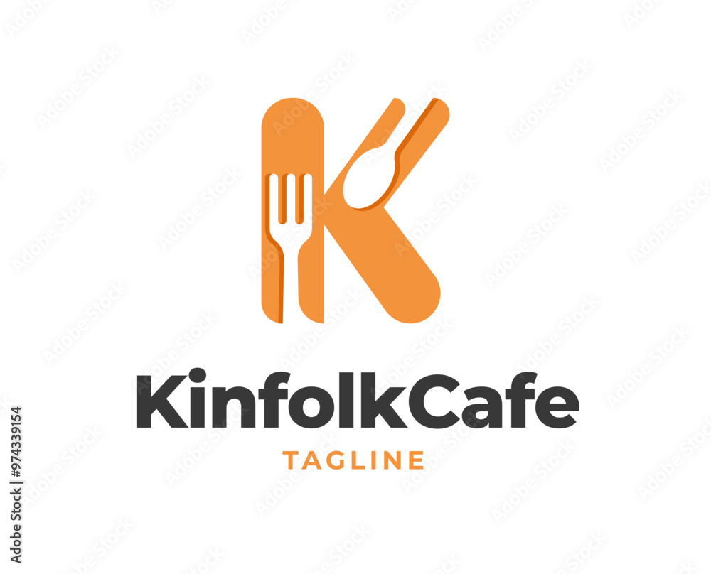 Simple letter K logo with fork and spoon for restaurant logo vector illustration Simple letter K logo with fork and spoon for restaurant logo vector illustration