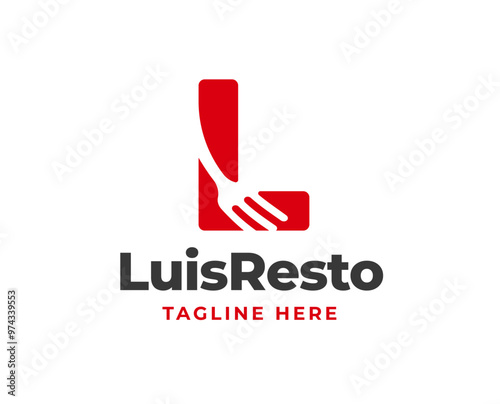 Initial L letter logo with fork icon for restaurant logo vector illustration