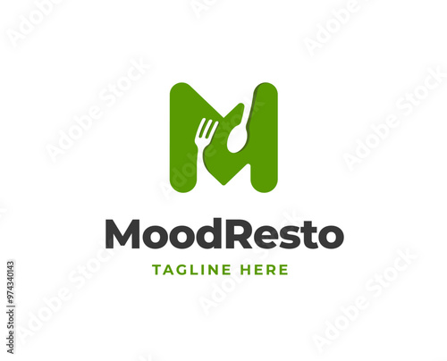Initial letter M logo with fork and spoon icon for restaurant logo vector illustration
