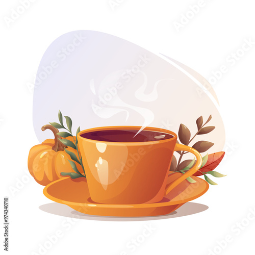 A mug with a hot drink in an autumn theme. A warm fall mood.