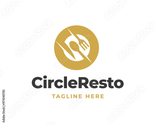 Circle shape or o letter logo with food equipment icon for restaurant logo vector illustration