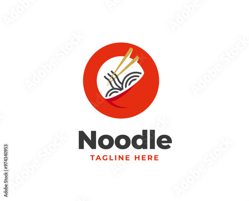 Bowl noodle logo template with chopsticks for restaurant logo vector illustration