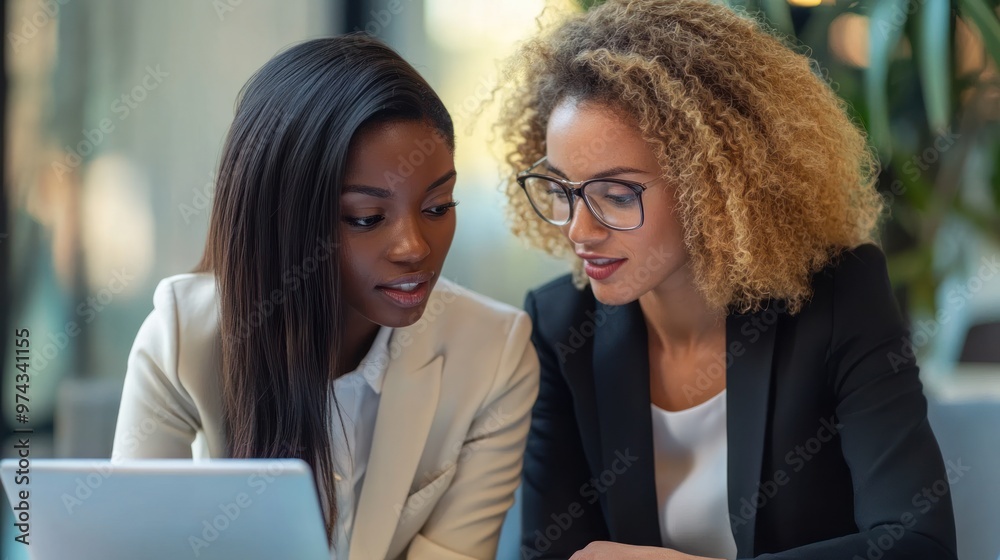 Two Businesswomen Looking at a Laptop Two Businesswomen Looking at a Laptop