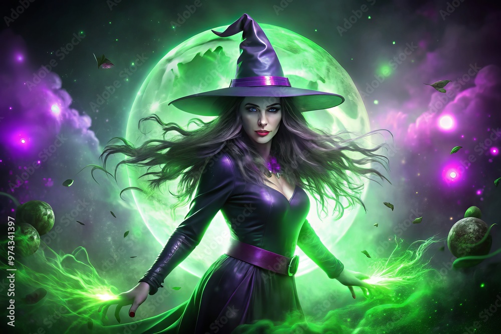 Halloween witch animation with purple and green glow effects Halloween witch animation with purple and green glow effects