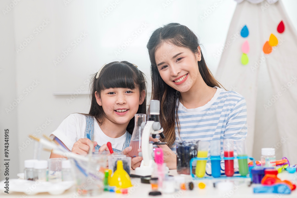 young girl learning test science at home school young girl learning test science at home school