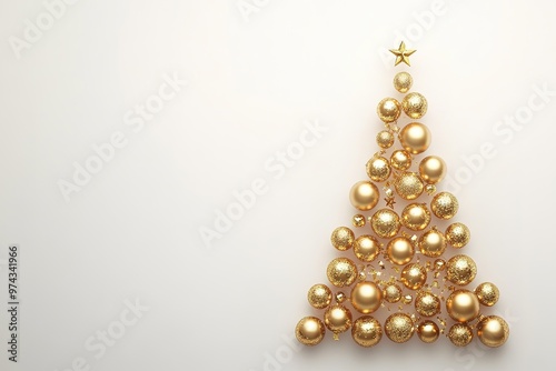 Gold bauble Christmas tree design on white background photo