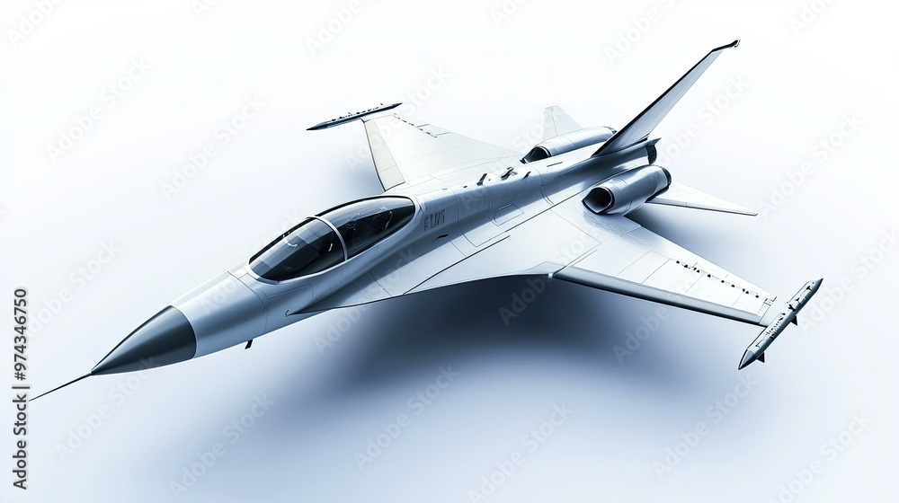 A fighter plane banking to the left, displayed on a pure white background, showcasing its sharp, sleek design. A fighter plane banking to the left, displayed on a pure white background, showcasing its sharp, sleek design.