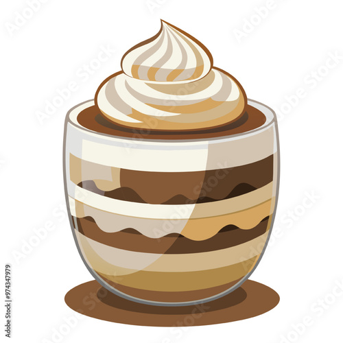 Delicious Coffee Dessert in Glass Cup:  A layered coffee dessert with whipped cream in a glass cup, perfect for showcasing your cafe's sweet offerings.  