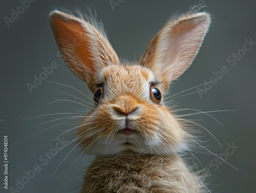 Close-up Portrait of a Cute Rabbit with Long Ears