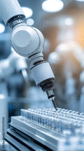 A robotic arm performing precision tasks in a modern laboratory, showcasing advanced technology and automation in science.