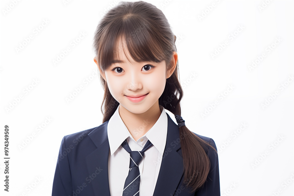 Teen pretty Japanese girl over isolated white background business uniform Teen pretty Japanese girl over isolated white background business uniform