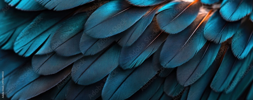 Fototapeta premium A close-up view of a bird’s feathers reveals individual barbs and subtle color gradients